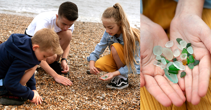 children collecting sea glass at Seaham, on the Durham Heritage Coast.